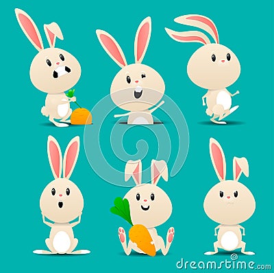 Cartoon bunny, rabbits pets Vector Illustration